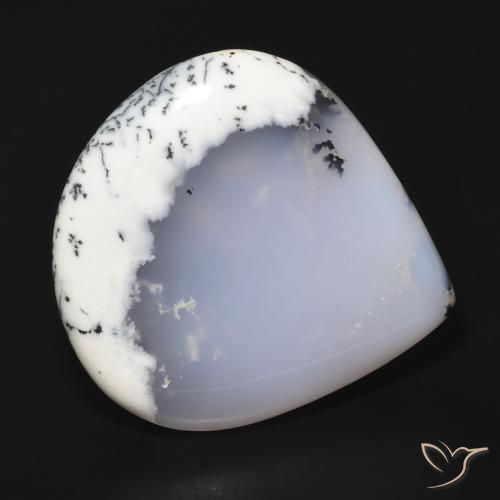 Agata dendritica bianco con nero naturale da 62.65 ct, Forma a pera, Traslucido