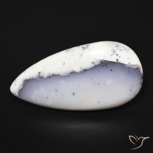 43.66ct Naturale bianco con nero Agata dendritica, Forma a pera, Opaco