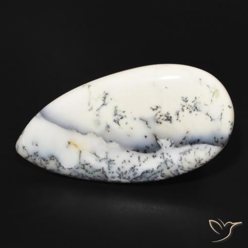 53.84ct Naturale bianco con nero Agata dendritica, Forma a pera, Opaco