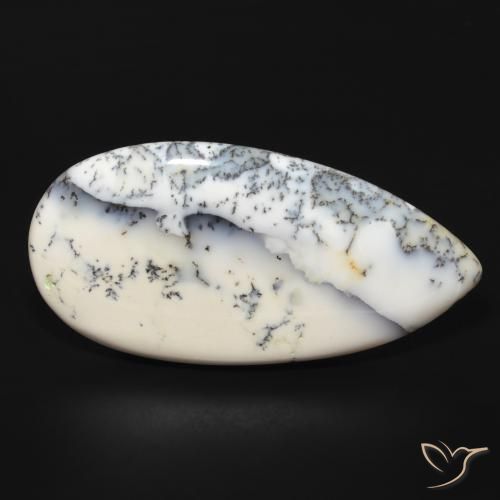 Agata dendritica bianco con nero naturale da 53.84 ct, Forma a pera, Opaco