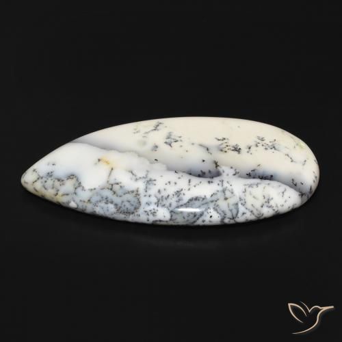 Agata dendritica bianco con nero naturale da 53.84 ct, Forma a pera, Opaco