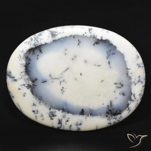 215.80ct Naturale bianco con nero Agata dendritica, Ovale, Opaco
