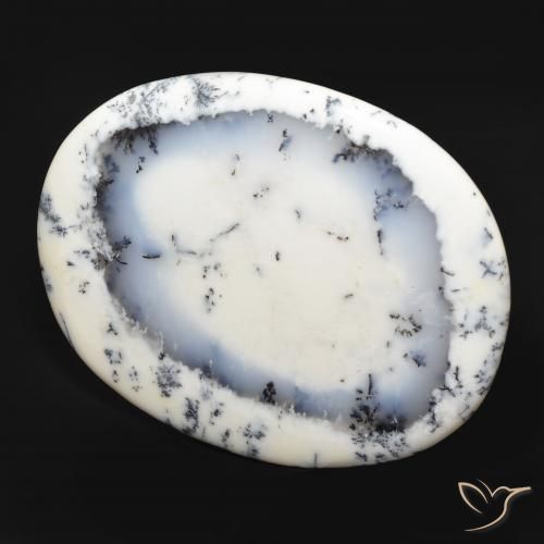 Agata dendritica bianco con nero naturale da 215.80 ct, Ovale, Opaco
