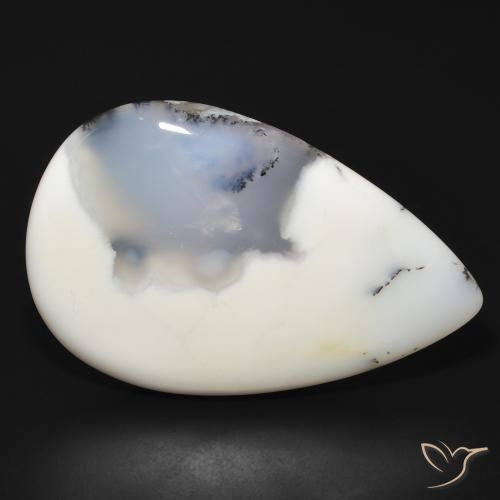 66.10ct Naturale bianco con nero Agata dendritica, Forma a pera, Opaco