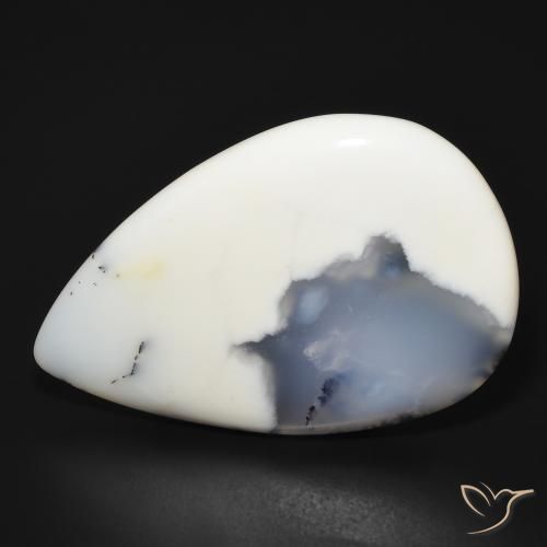 Agata dendritica bianco con nero naturale da 66.10 ct, Forma a pera, Opaco