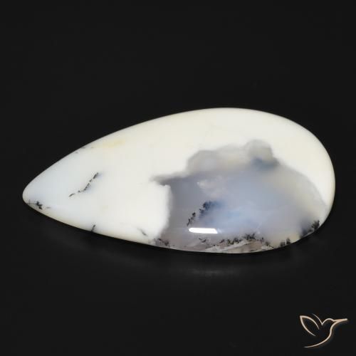 Agata dendritica bianco con nero naturale da 66.10 ct, Forma a pera, Opaco