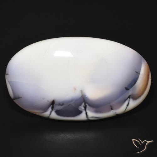 98.41ct Naturale bianco con nero Agata dendritica, Ovale, Opaco