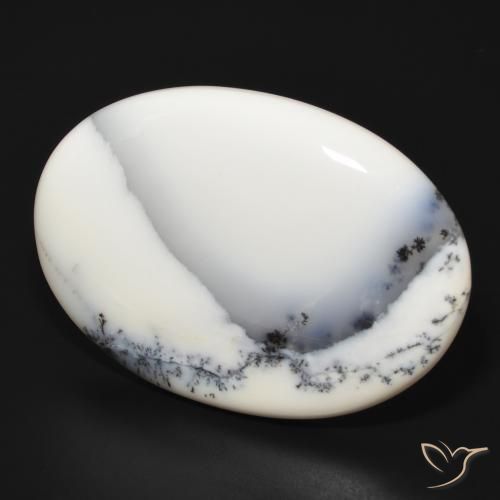 Agata dendritica bianco con nero naturale da 83.43 ct, Ovale, Opaco