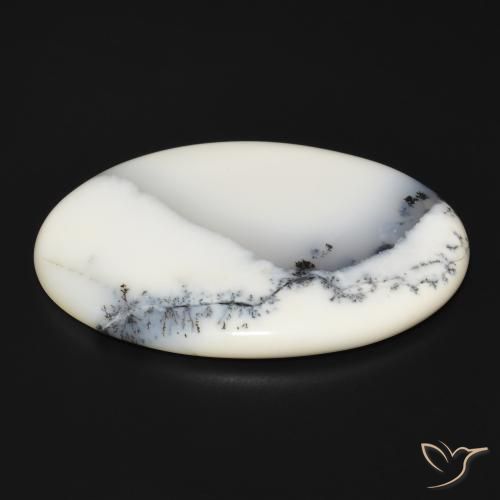 Agata dendritica bianco con nero naturale da 83.43 ct, Ovale, Opaco