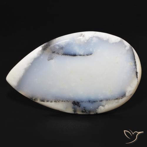 195.90ct Naturale bianco con nero Agata dendritica, Forma a pera, Opaco