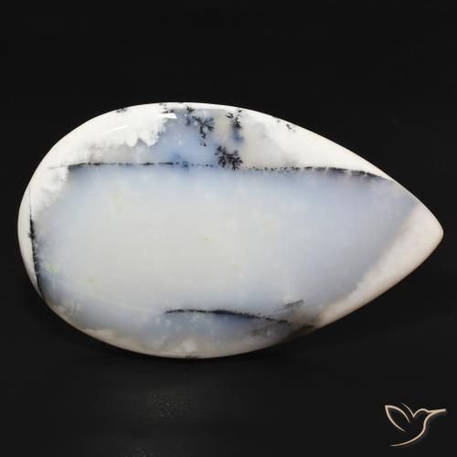 Agata dendritica bianco con nero naturale da 195.90 ct, Forma a pera, Opaco