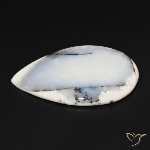 Agata dendritica bianco con nero naturale da 195.90 ct, Forma a pera, Opaco