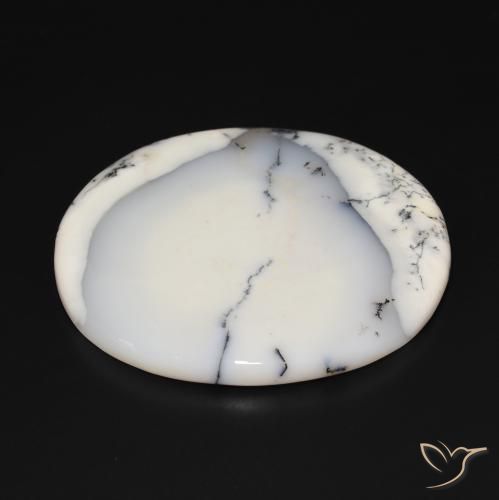 Agata dendritica bianco con nero naturale da 169.76 ct, Ovale, Opaco