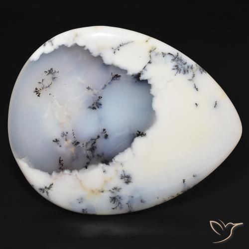 Agata dendritica bianco con nero naturale da 159.38 ct, Forma a pera, Opaco