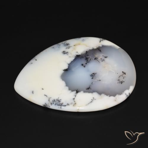 Agata dendritica bianco con nero naturale da 159.38 ct, Forma a pera, Opaco