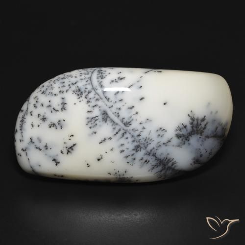 35.33ct Naturale bianco con nero Agata dendritica, Taglio a fantasia, Opaco