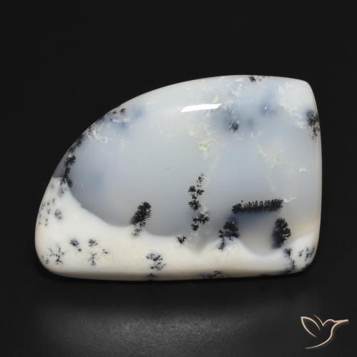 20.32ct Naturale bianco con nero Agata dendritica, Taglio a fantasia, Opaco