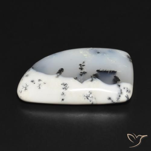 Agata dendritica bianco con nero naturale da 20.32 ct, Taglio a fantasia, Opaco