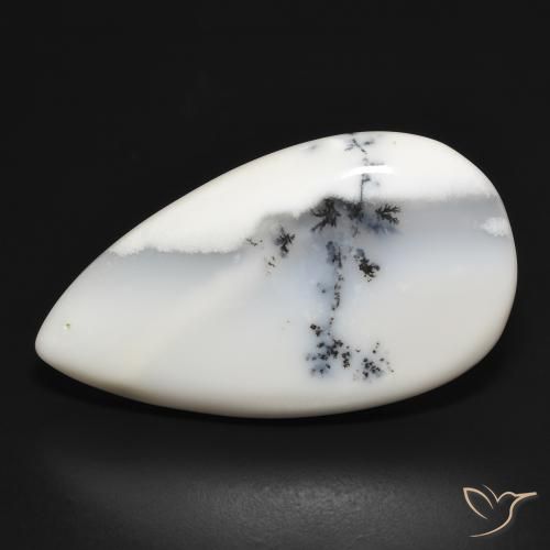 29.30ct Naturale bianco con nero Agata dendritica, Forma a pera, Opaco