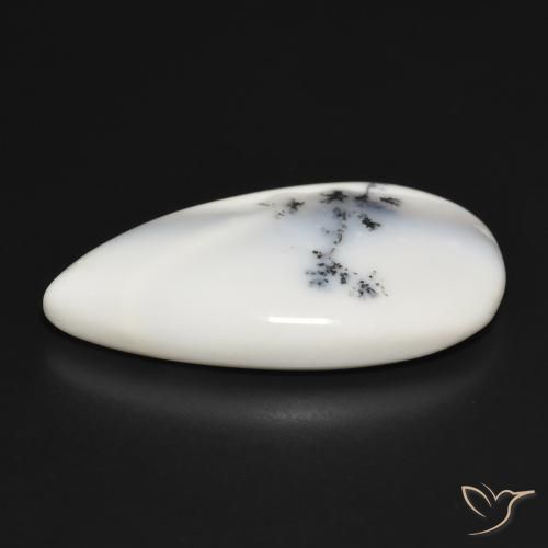 Agata dendritica bianco con nero naturale da 29.30 ct, Forma a pera, Opaco