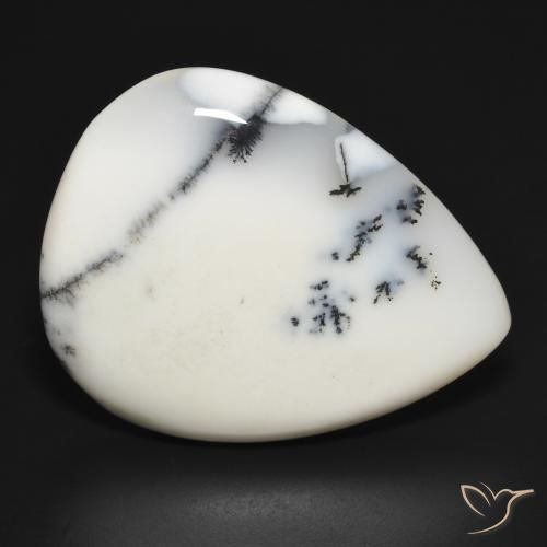 Agata dendritica bianco con nero naturale da 31.45 ct, Forma a pera, Opaco