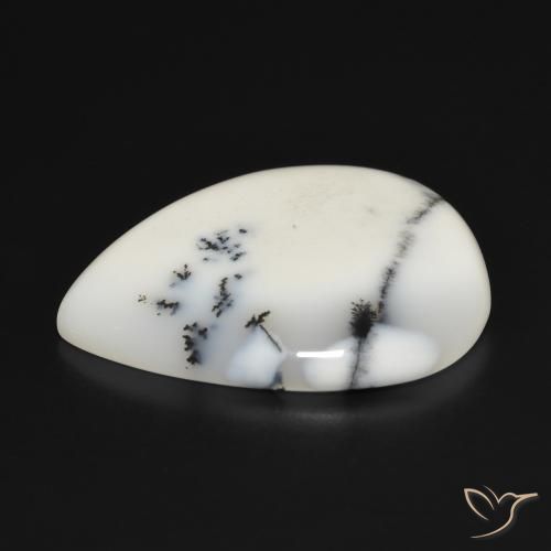 Agata dendritica bianco con nero naturale da 31.45 ct, Forma a pera, Opaco