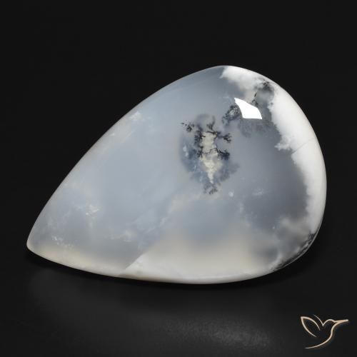 31.41ct Naturale bianco con nero Agata dendritica, Forma a pera, Traslucido
