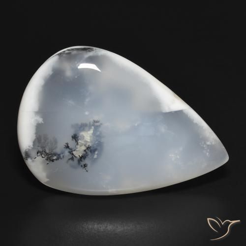 Agata dendritica bianco con nero naturale da 31.41 ct, Forma a pera, Traslucido