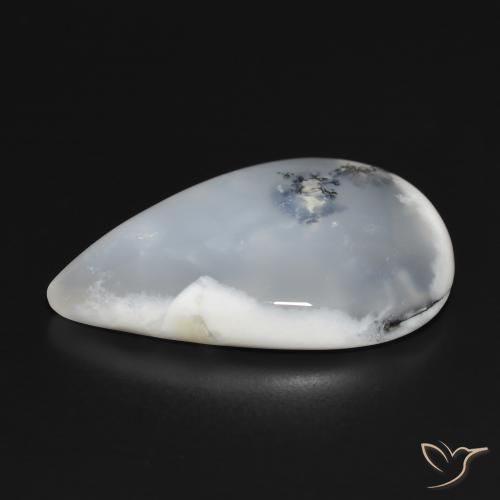 Agata dendritica bianco con nero naturale da 31.41 ct, Forma a pera, Traslucido