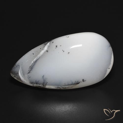 28.02ct Naturale bianco con nero Agata dendritica, Forma a pera, Opaco