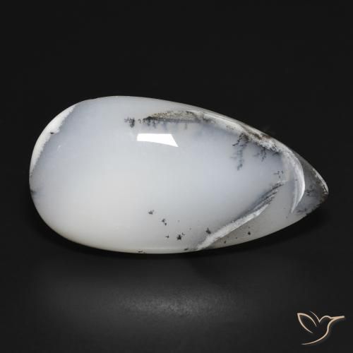 Agata dendritica bianco con nero naturale da 28.02 ct, Forma a pera, Opaco