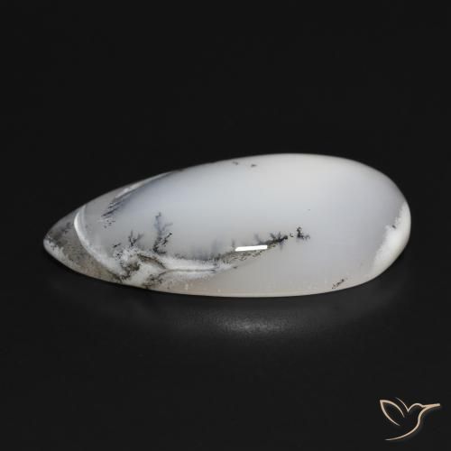 Agata dendritica bianco con nero naturale da 28.02 ct, Forma a pera, Opaco