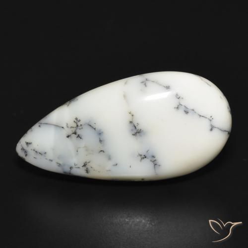 11.14ct Naturale bianco con nero Agata dendritica, Forma a pera, Opaco