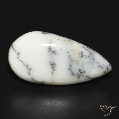 Agata dendritica bianco con nero naturale da 11.14 ct, Forma a pera, Opaco