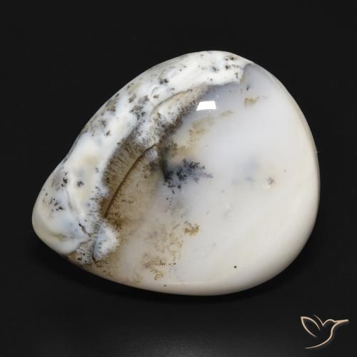 24.75ct Naturale bianco con nero Agata dendritica, Forma a pera, Opaco