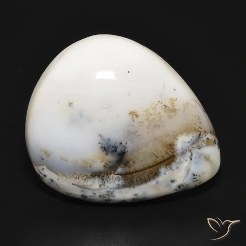 Agata dendritica bianco con nero naturale da 24.75 ct, Forma a pera, Opaco