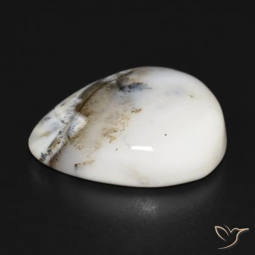 Agata dendritica bianco con nero naturale da 24.75 ct, Forma a pera, Opaco