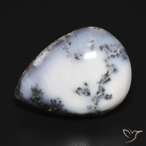 15.20ct Naturale bianco con nero Agata dendritica, Forma a pera, Opaco