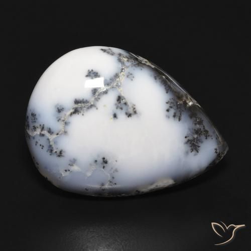 Agata dendritica bianco con nero naturale da 15.20 ct, Forma a pera, Opaco