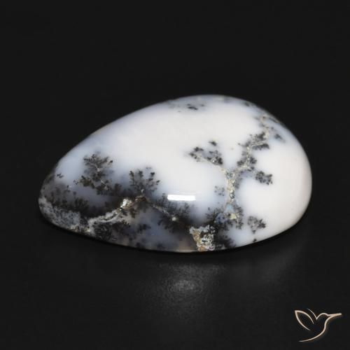 Agata dendritica bianco con nero naturale da 15.20 ct, Forma a pera, Opaco