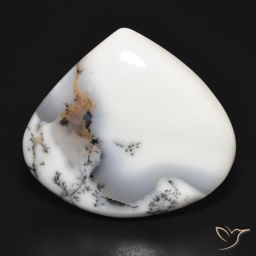 34.61ct Naturale bianco con nero Agata dendritica, Forma a pera, Opaco