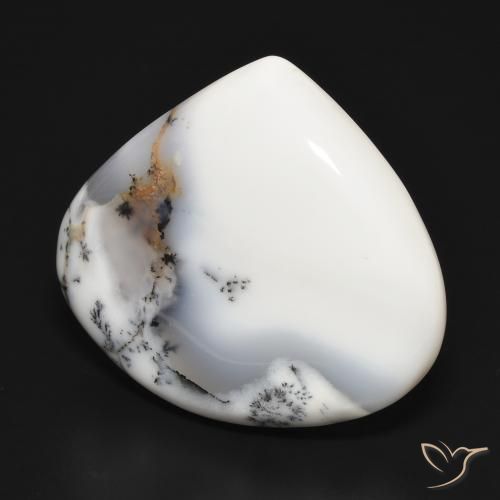 Agata dendritica bianco con nero naturale da 34.61 ct, Forma a pera, Opaco