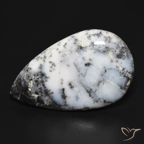 29.38ct Naturale bianco con nero Agata dendritica, Forma a pera, Opaco