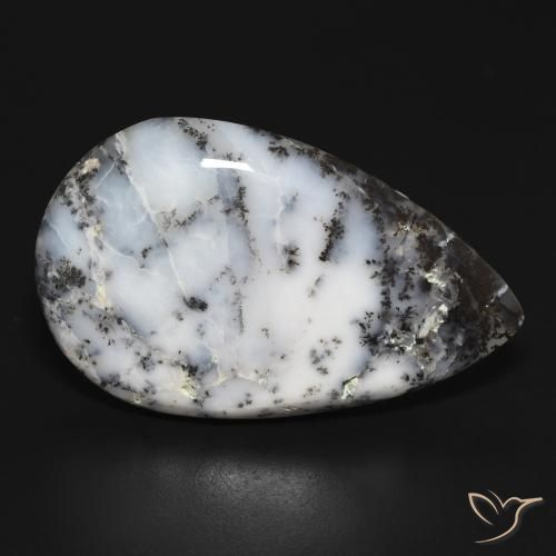 Agata dendritica bianco con nero naturale da 29.38 ct, Forma a pera, Opaco