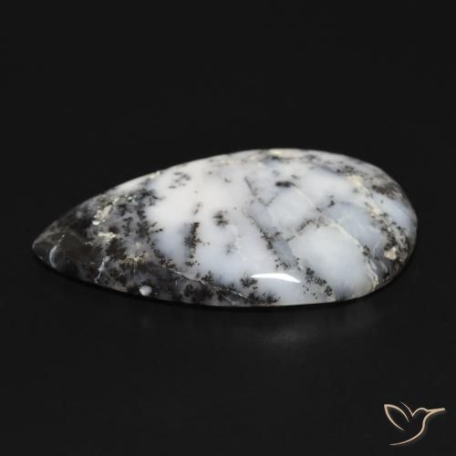 Agata dendritica bianco con nero naturale da 29.38 ct, Forma a pera, Opaco