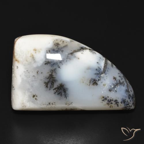 33.60ct Naturale bianco con nero Agata dendritica, Taglio a fantasia, Opaco