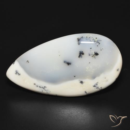32.04ct Naturale bianco con nero Agata dendritica, Forma a pera, Opaco