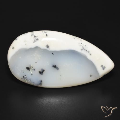 Agata dendritica bianco con nero naturale da 32.04 ct, Forma a pera, Opaco