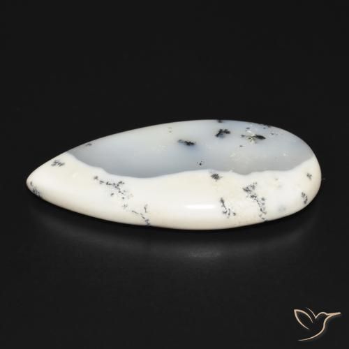 Agata dendritica bianco con nero naturale da 32.04 ct, Forma a pera, Opaco