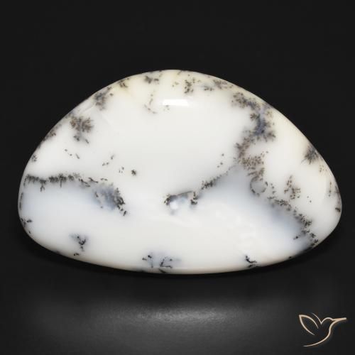 31.47ct Naturale bianco con nero Agata dendritica, Taglio a fantasia, Opaco